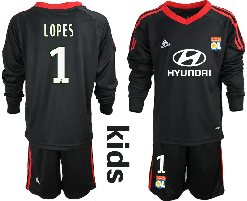 2018_2019 Club Olympique Lyonnais black long sleeve Youth goalkeeper #1 soccer jerseys